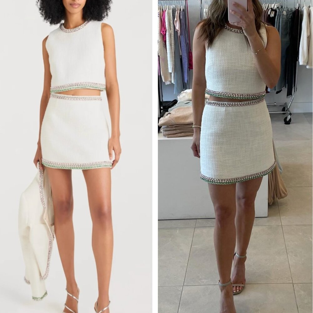 NWT Cinq a Sept 5a7 Verity Top & Skirt Set of 2 Small/Sz2 Gardenia/Multi Tweed